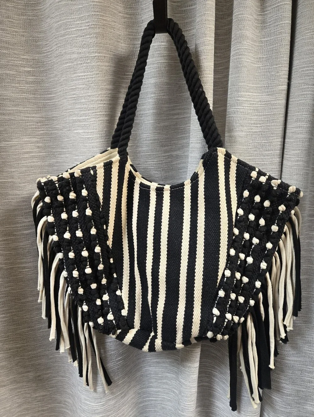 Twig and Arrow Stripe Fringe Tote EUC